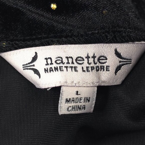 NWT Nanette Lepore Black Velvet Blouse Gold Polka Dots Mockneck Shirt SIZE LARGE - Picture 3 of 16